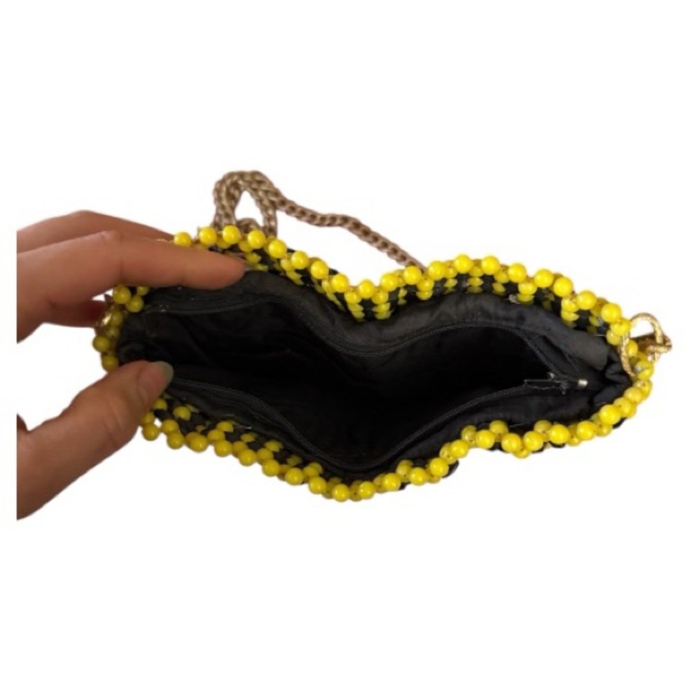 vintage beaded purse yellow and black with gold chain - Picture 2 of 6